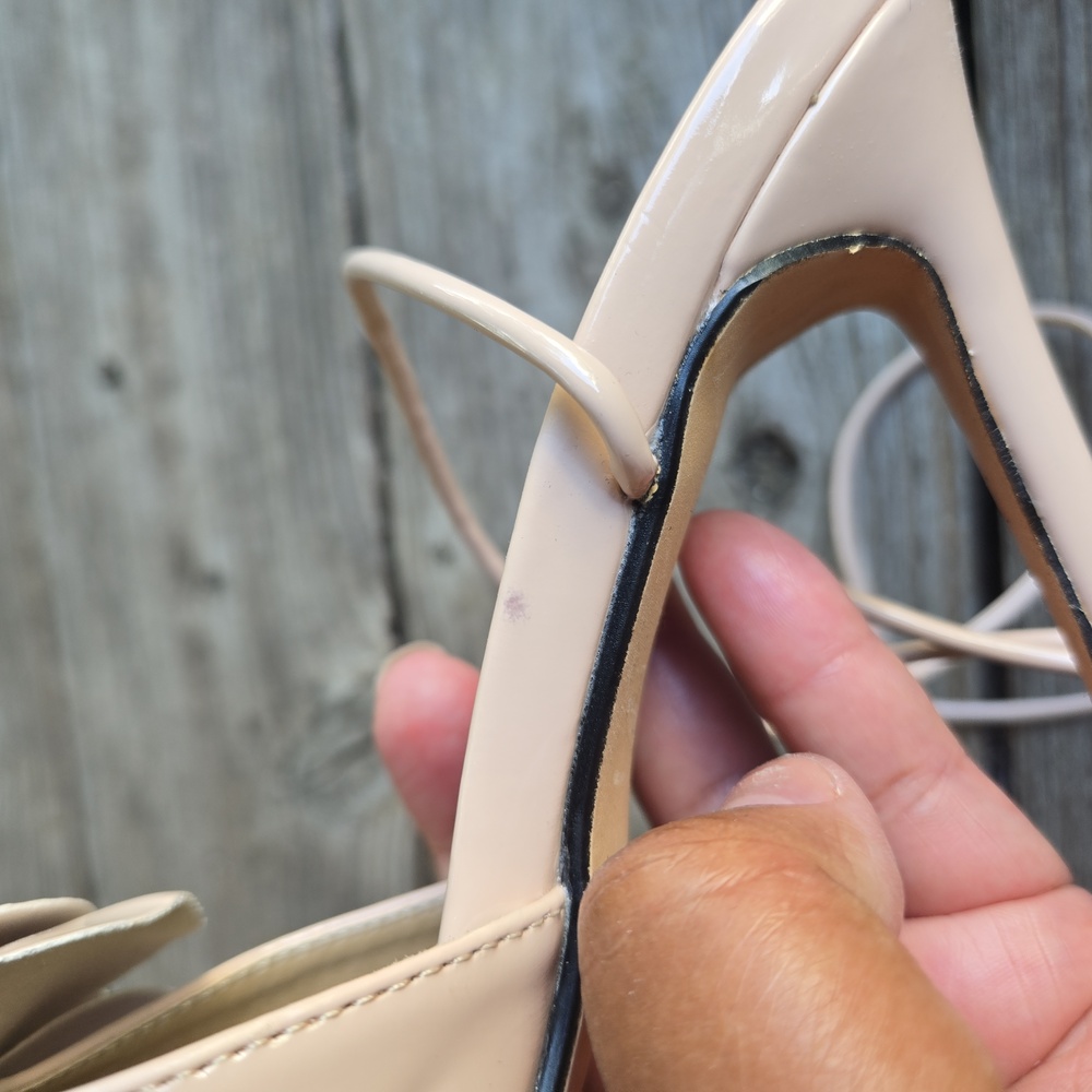 Lemonade Blush Pink Patent Strappy Ankle Tie Heels With Large Flower At Vamp - Picture 10 of 15